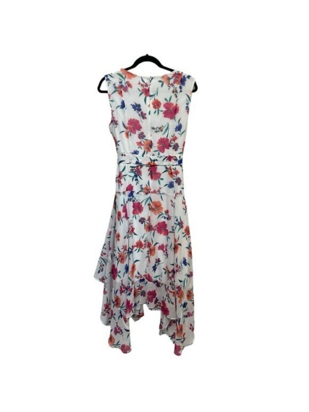 Calvin Klein Womens 10 Sleeveless Midi Dress with Asymmetrical Hem Floral Belted - Picture 2 of 7